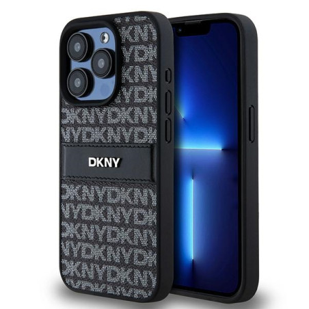 Pouzdro DKNY LEATHER MONO STRIPE pro iPhone 15 Pro - černé