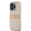 Pouzdro DKNY Leather Mono Stripe pro iPhone 15 Pro - růžová