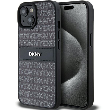 Kryt DKNY Leather Mono Stripe pro iPhone 15 Plus - černý
