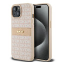 Kryt DKNY LEATHER MONO STRIPE pro iPhone 15 Plus - růžový