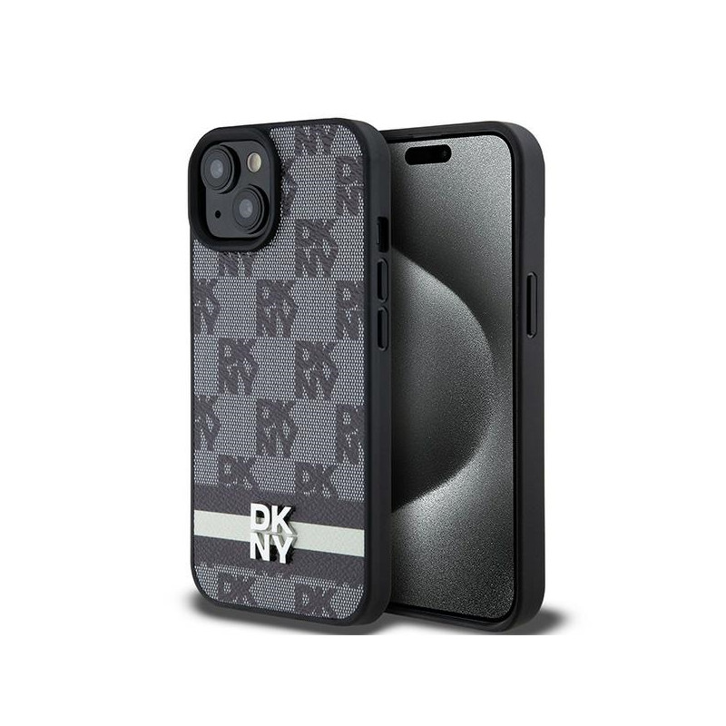 Kryt DKNY LEATHER CHECKERED MONO pro iPhone 15 / 14 / 13 - černá