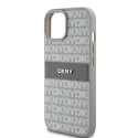Kryt DKNY Leather Mono Stripe pro iPhone 15/14/13 - béžový