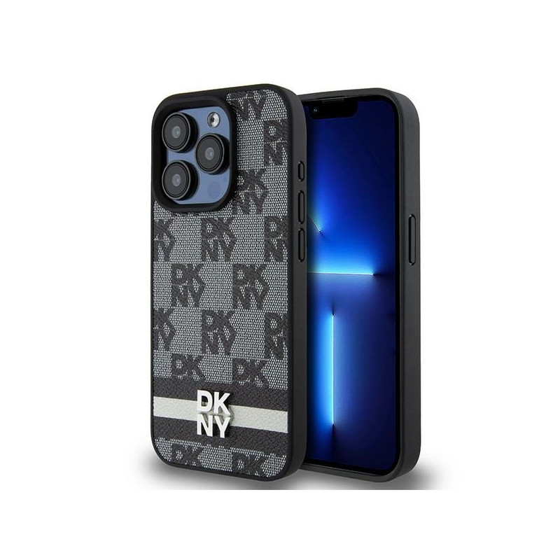 Kryt DKNY DKNY Leather Checkered Mono Pattern & Printed Stripes pro iPhone 15 Pro Max - černá