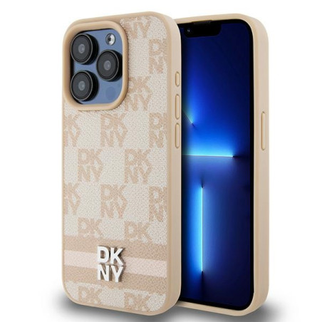 Kryt DKNY Leather Checkered pro iPhone 15 Pro Max – růžová