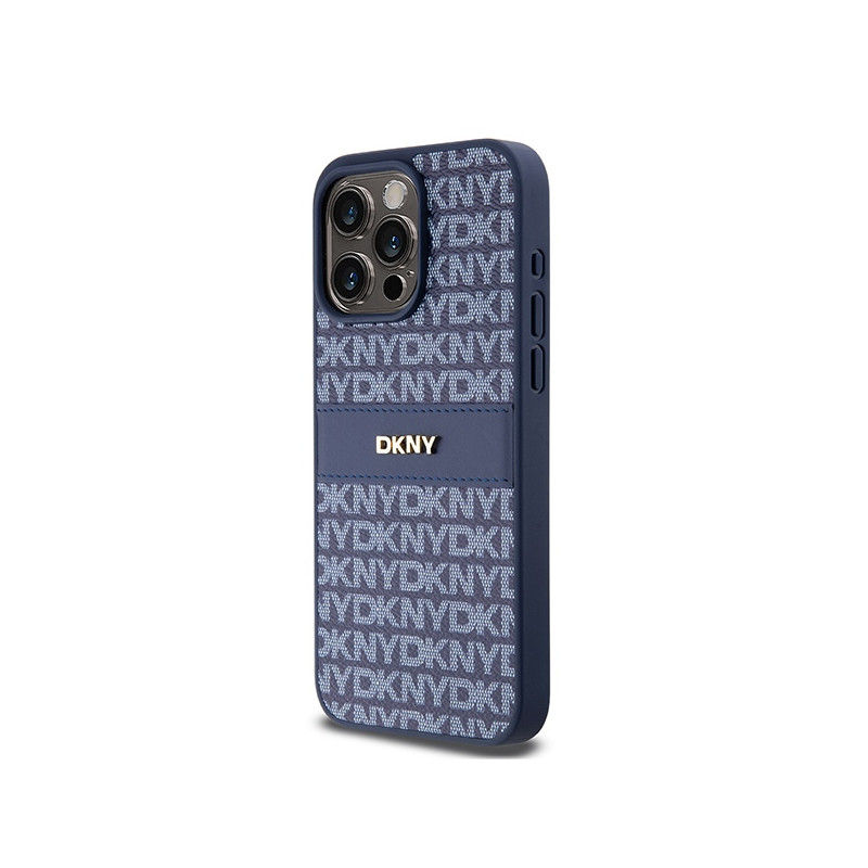 Pouzdro DKNY LEATHER MONO STRIPE & METAL LOGO pro iPhone 15 Pro Max - modré