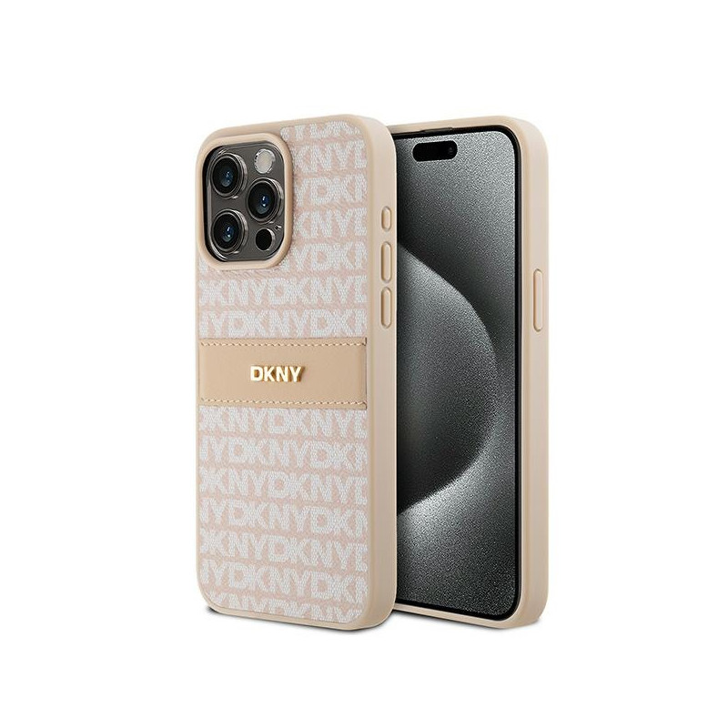 Pouzdro DKNY LEATHER MONO STRIPE & METAL LOGO pro iPhone 15 Pro Max - růžové
