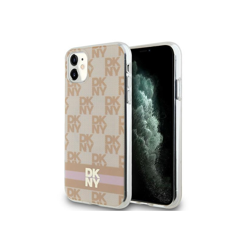 Kryt DKNY IML Checkered Mono Pattern & Printed Stripes MagSafe pro iPhone 11 / XR - růžová