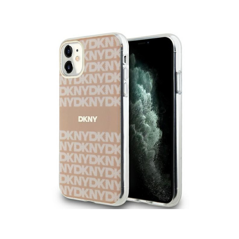 Kryt DKNY IML Mono & Stripe MagSafe pro iPhone 11/Xr - růžová