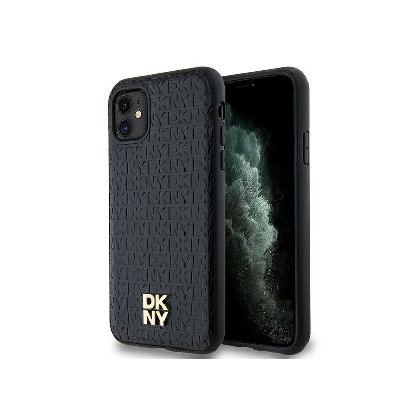 Pouzdro DKNY LEATHER MONOGRAM PATTERN Metal Logo MagSafe pro iPhone 11 / XR - černé