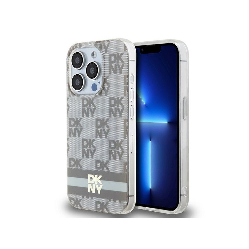 Kryt DKNY IML Checkered Mono Pattern & Printed Stripes MagSafe pro iPhone 13 Pro / 13 - béžový
