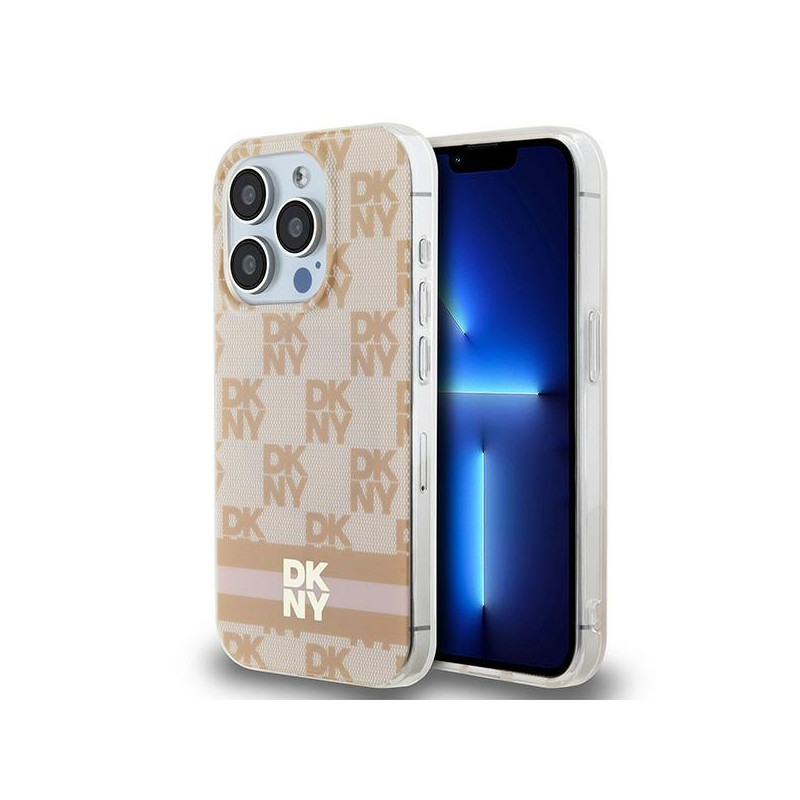 Kryt DKNY IML Checkered Mono Pattern & Printed Stripes pro iPhone 13 Pro - růžová