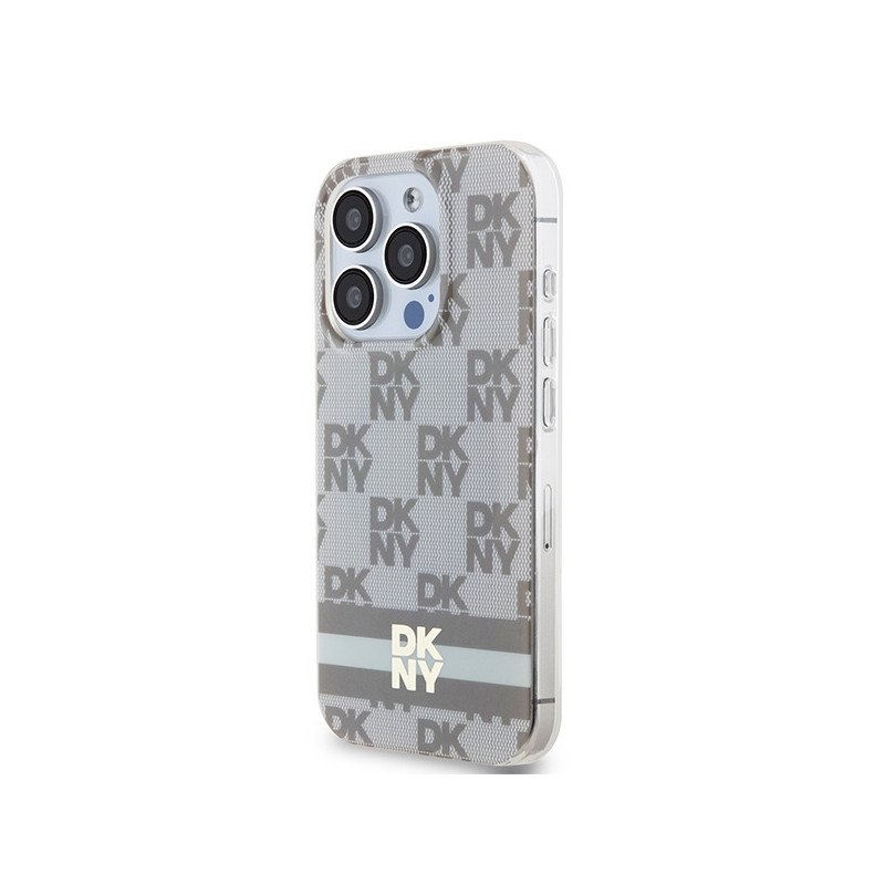Kryt DKNY IML Checkered Mono Pattern & Printed Stripes pro iPhone 14 Pro Max - béžová