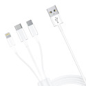 3mk Cable 3in1 USB-A - micro USB / Lightning / USB-C 1.2m 20V/2.4A 15W - white