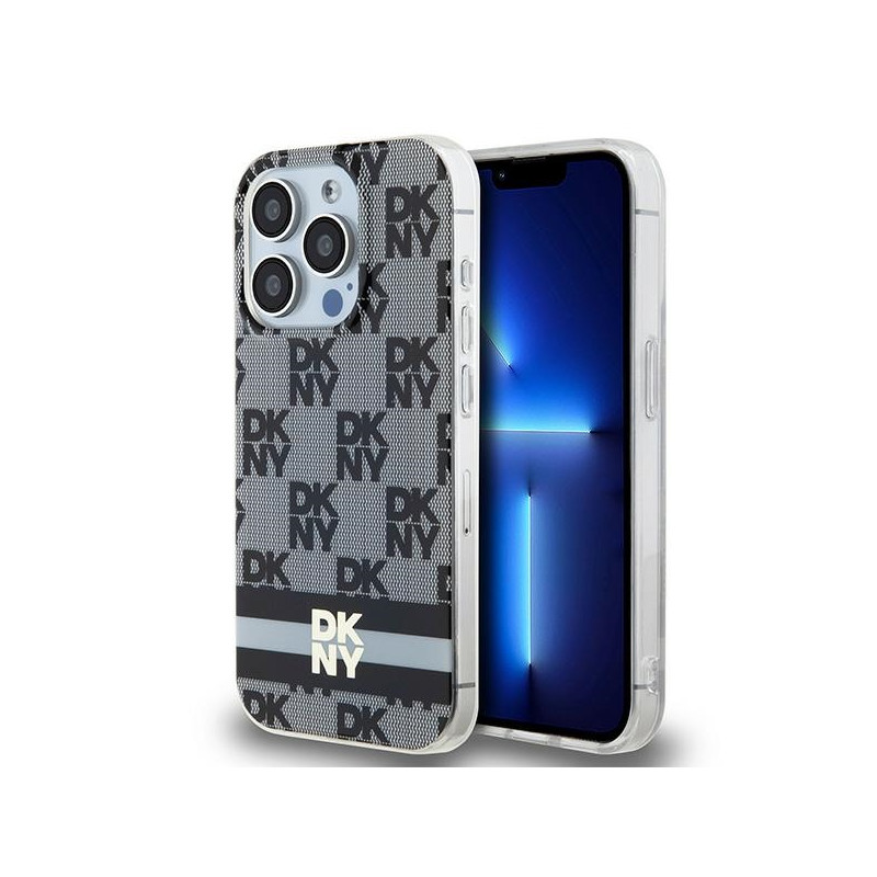 Kryt DKNY IML Checkered Mono Pattern & Printed Stripes pro iPhone 14 Pro Max - černý