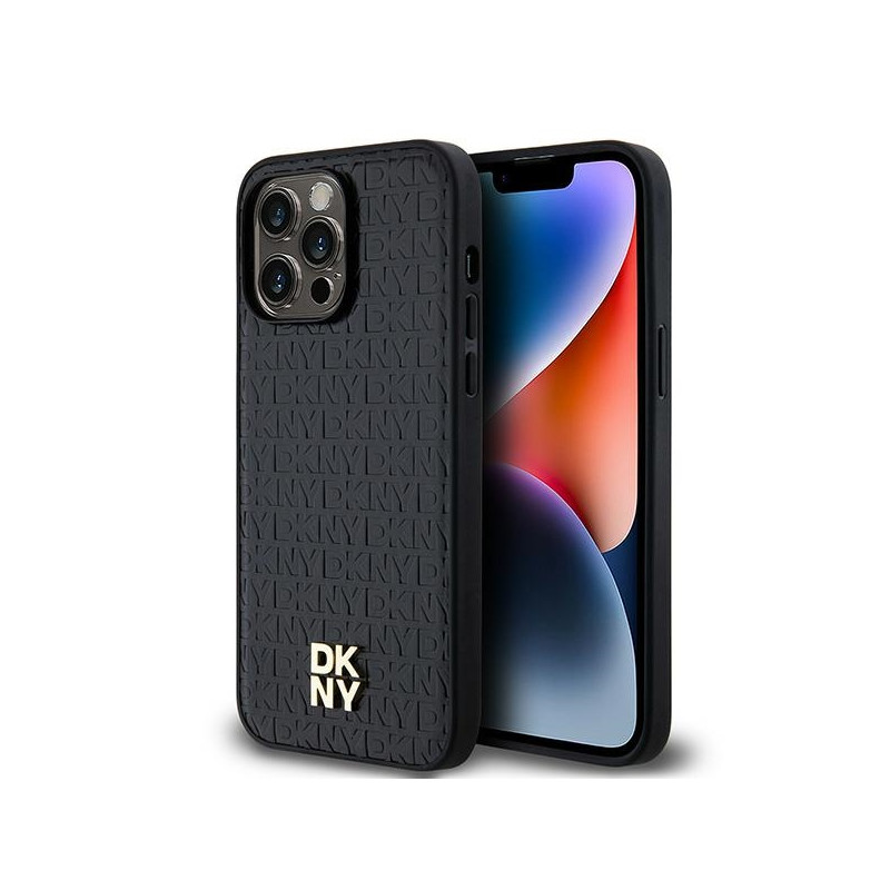 Kryt DKNY LEATHER MONOGRAM PATTERN METAL LOGO MagSafe pro iPhone 14 Pro Max - černý