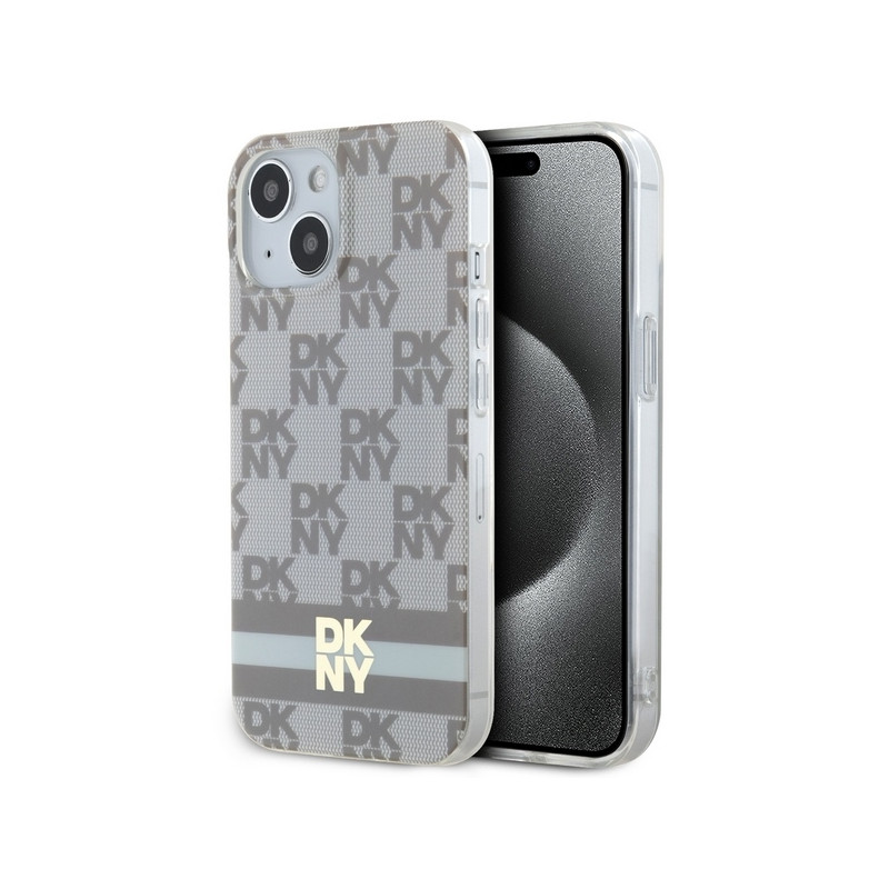 Kryt DKNY IML CHECKERED MONO PATTERN & PRINTED STRIPES MagSafe pro iPhone 15 Plus / 14 Plus - beige