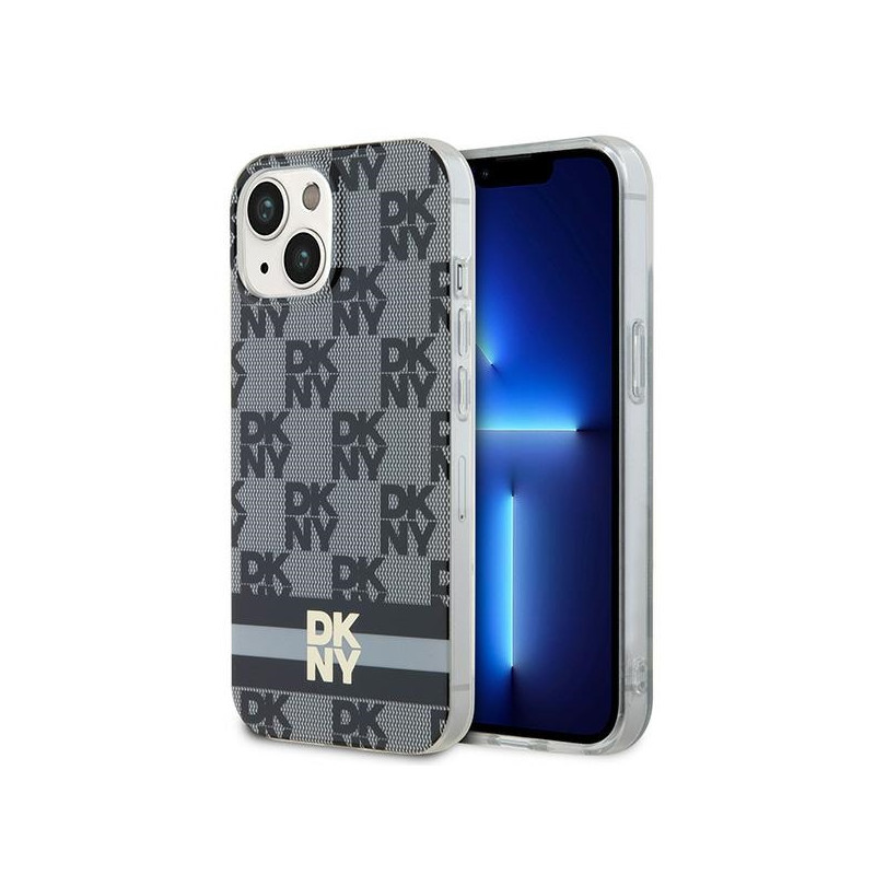 Kryt DKNY IML Checkered Mono Pattern & Printed Stripes pro iPhone 15 Plus / 14 Plus - černý