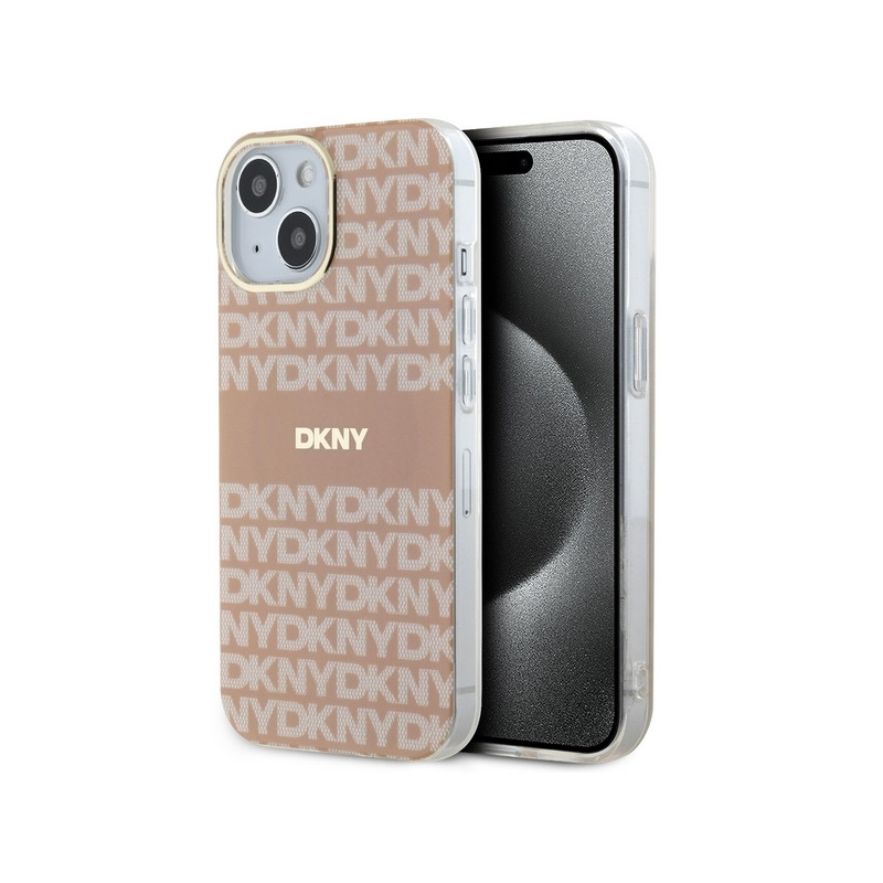 Kryt DKNY IML Mono & Stripe pro iPhone 15 Plus / 14 Plus - růžová