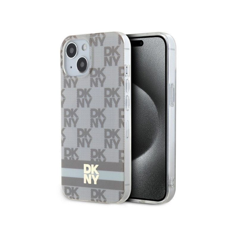 Kryt DKNY IML Checkered Mono Pattern & Printed Stripes pro iPhone 15 / 14 / 13 - béžová