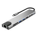 Tech-Protect HB09 USB hub 8in1 TYPE-C + USB-A 3.0 + USB-C 3.0 + HDMI 4K 60HZ + SD/TF + PD100W + RJ45 1000 MB/S - gray
