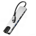 Tech-Protect HB09 USB hub 8in1 TYPE-C + USB-A 3.0 + USB-C 3.0 + HDMI 4K 60HZ + SD/TF + PD100W + RJ45 1000 MB/S - gray