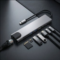 Tech-Protect HB09 USB hub 8in1 TYPE-C + USB-A 3.0 + USB-C 3.0 + HDMI 4K 60HZ + SD/TF + PD100W + RJ45 1000 MB/S - gray