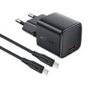 Acefast A118 30W GaN USB-C Wall Charger with USB-C - USB-C Cable 1.2m - Black