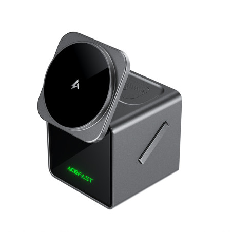Acefast E34 22.5W 3-in-1 inductive charger with built-in cable for smartphone and smartwatch - gray