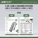 Acefast J16 USB Hub USB-C 5-in-1 HDMI 4K 60Hz PD90W Docking Station - Gray