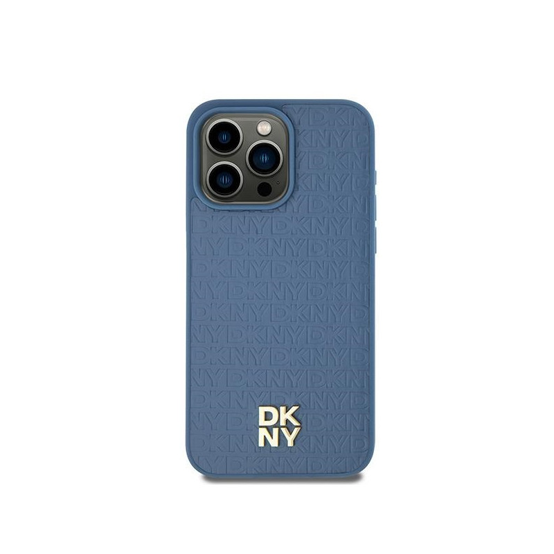 Pouzdro DKNY Leather Pattern Metal Logo MagSafe pro iPhone 15 / 14 / 13 - modrá