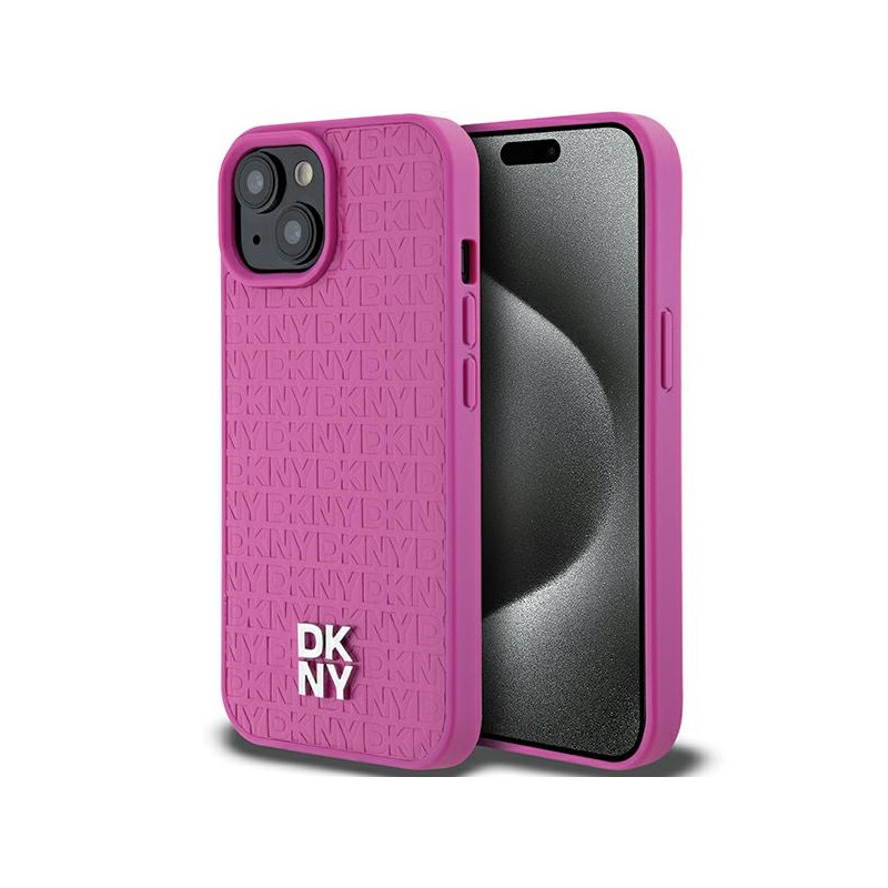 Kryt DKNY Leather Pattern Metal Logo pro iPhone 15 / 14 / 13 - růžová