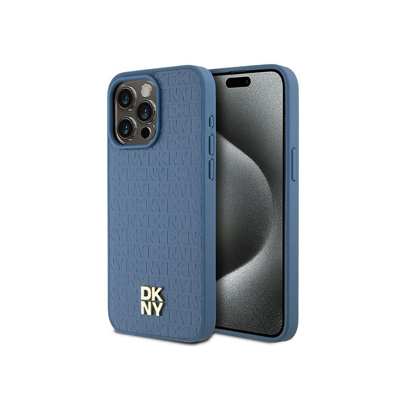 Kryt DKNY LEATHER MONOGRAM PATTERN Metal Logo pro iPhone 15 Pro Max - modrá