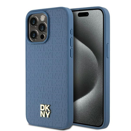 Kryt DKNY LEATHER MONOGRAM pro iPhone 15 Pro Max - modrá