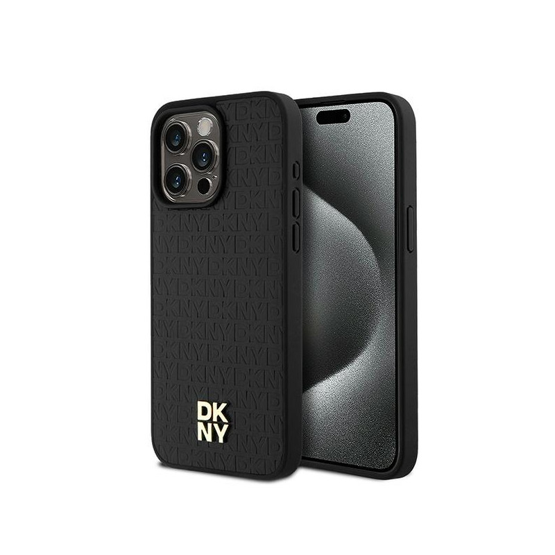 Pouzdro DKNY LEATHER MONOGRAM PATTERN METAL LOGO pro iPhone 15 Pro Max - černé