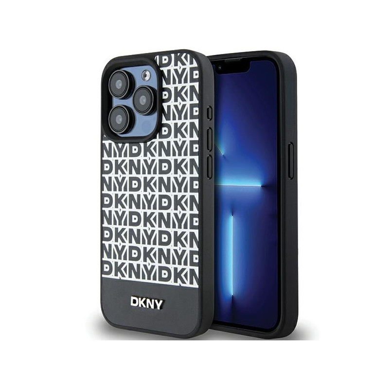 Kryt DKNY Leather Printed Pattern Metal Logo MagSafe pro iPhone 15 Pro Max - černý