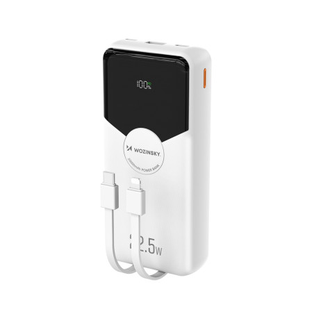 Wozinsky WFC-15W 20000mAh 22.5W PD20W Powerbank with Built-in Lightning and USB-C Cables - White