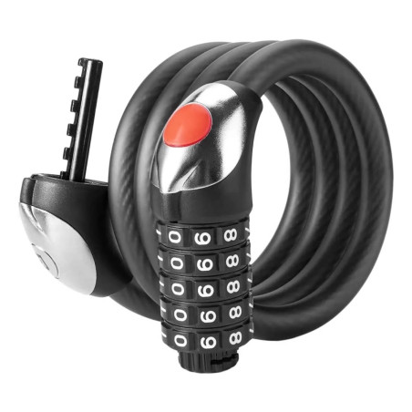 Zámek na kolo Rockbros RKS531 s 5místným kódem, ocelové lanko, 180 cm, s LED osvětlením - černý