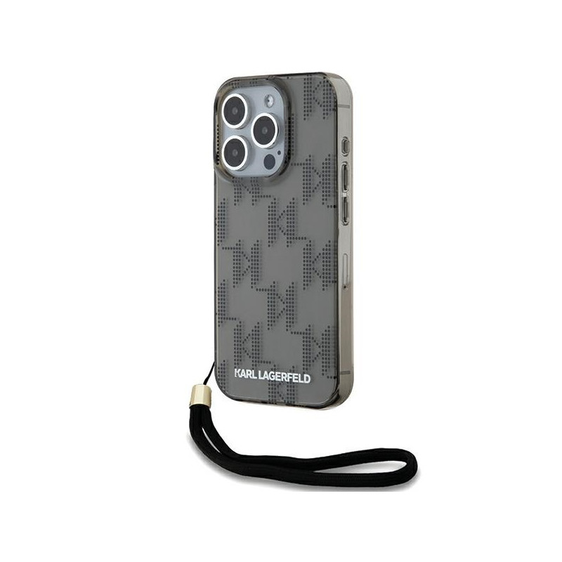 Pouzdro Karl Lagerfeld IML Mono KL Pattern & Cord pro iPhone 15 Pro - černé