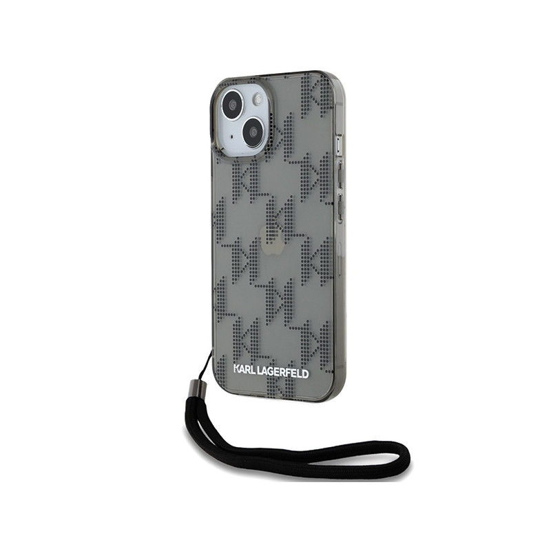 Pouzdro Karl Lagerfeld IML MONO KL Pattern & Cord pro iPhone 15 / 14 / 13 - černé