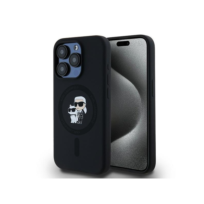 Kryt Karl Lagerfeld SILICONE KARL&CHOU PETTE pro iPhone 15 Pro - black