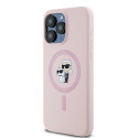 Kryt Karl Lagerfeld SILICONE Karl&Choupette iPhone 15 Pro - růžová