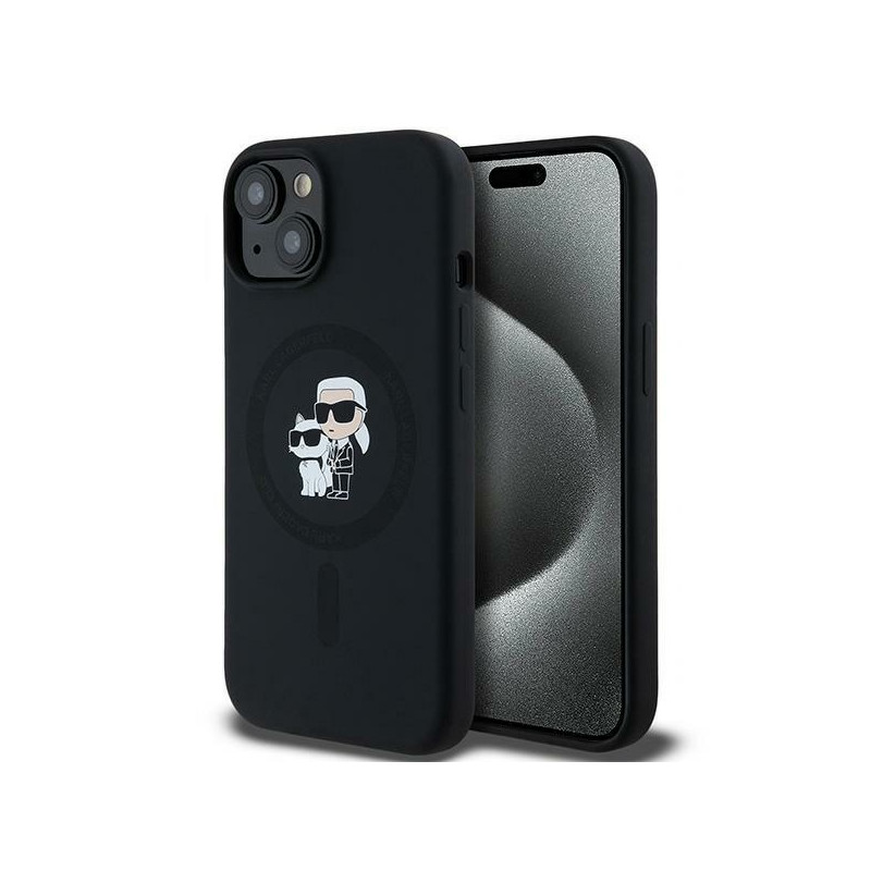 Kryt Karl Lagerfeld SILICONE Karl&Choupette pro iPhone 15 Plus / 14 Plus - black