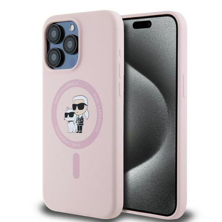Pouzdro Karl Lagerfeld Silicone Karl&Choupette iPhone 15 Pro Max - rů