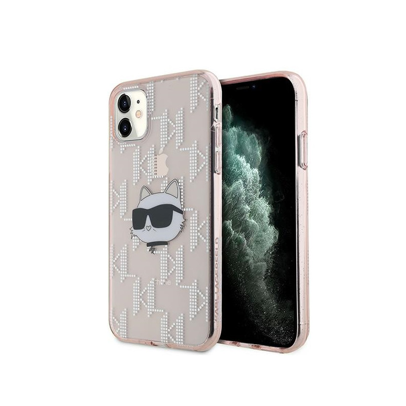 Kryt Karl Lagerfeld IML Choupette Head & Monogram pro iPhone 11 / XR - růžová