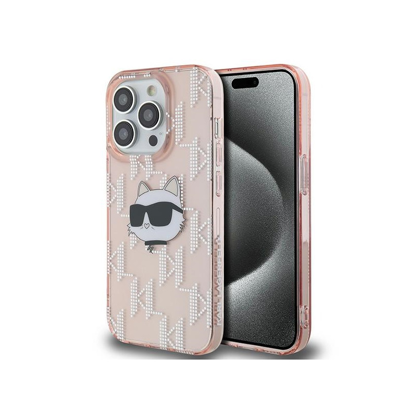 Kryt Karl Lagerfeld IML Choupette Head & Monogram pro iPhone 13 Pro / 13 - růžový