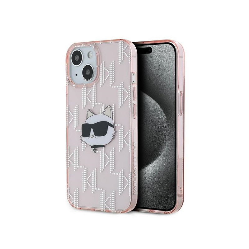 Kryt Karl Lagerfeld CHOUPETTE Head & Monogram pro iPhone 14 / 15 / 13 - růžová