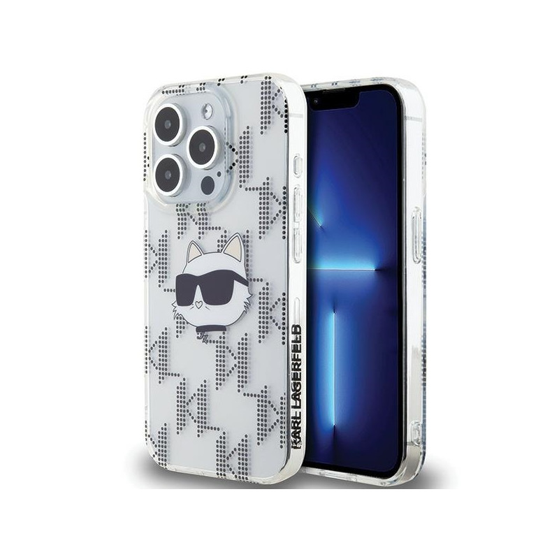 Kryt Karl Lagerfeld IML Choupette Head & Monogram pro iPhone 15 Pro - transparent