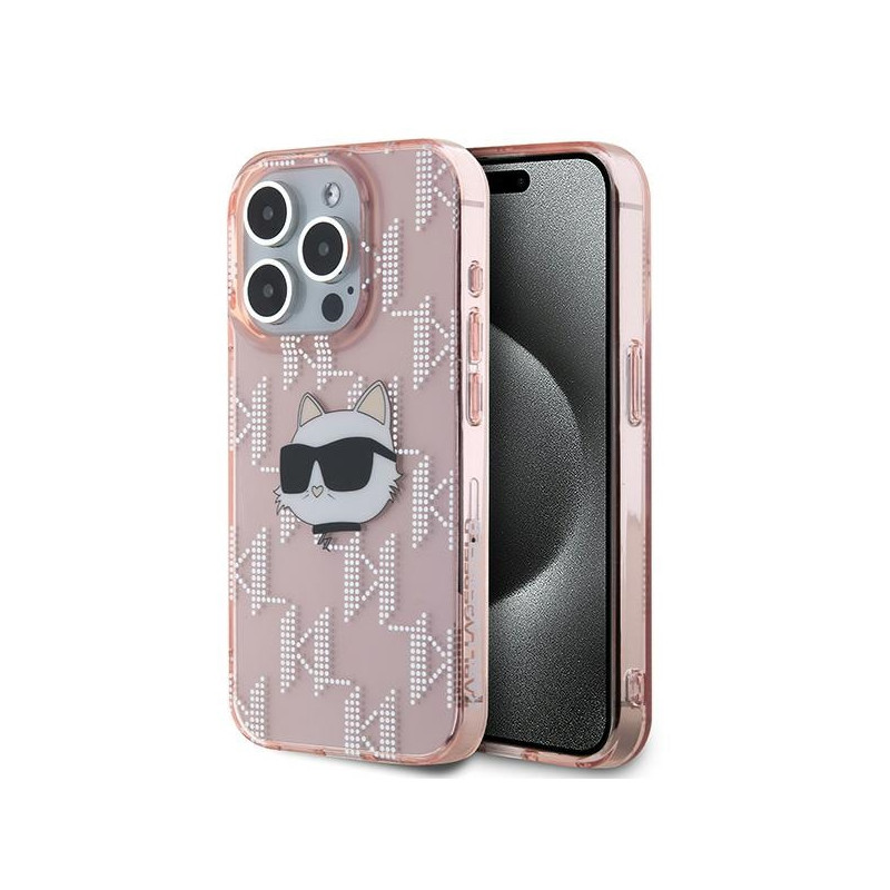 Kryt Karl Lagerfeld Choupette Head & Monogram pro iPhone 15 Pro Max - pink