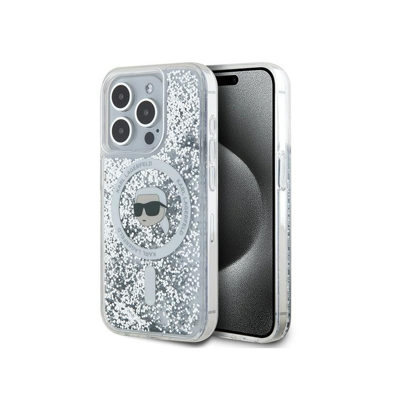 Kryt Karl Lagerfeld LIQUID GLITTER Karl Head pro iPhone 15 Pro - transparent