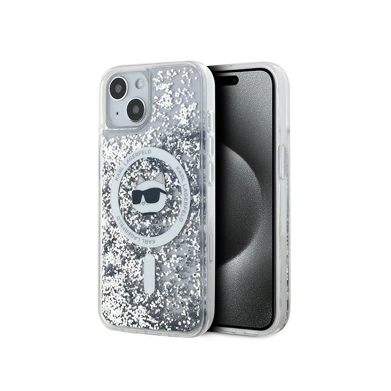 Kryt Karl Lagerfeld CHOUPETTE Liquid Glitter pro iPhone 15 Plus / 14 Plus - transparentní